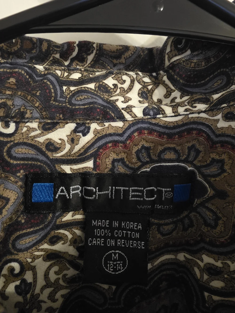 Vintage Architect Boys Button Front Shirt Medallion Paisley Print 100% Cotton M